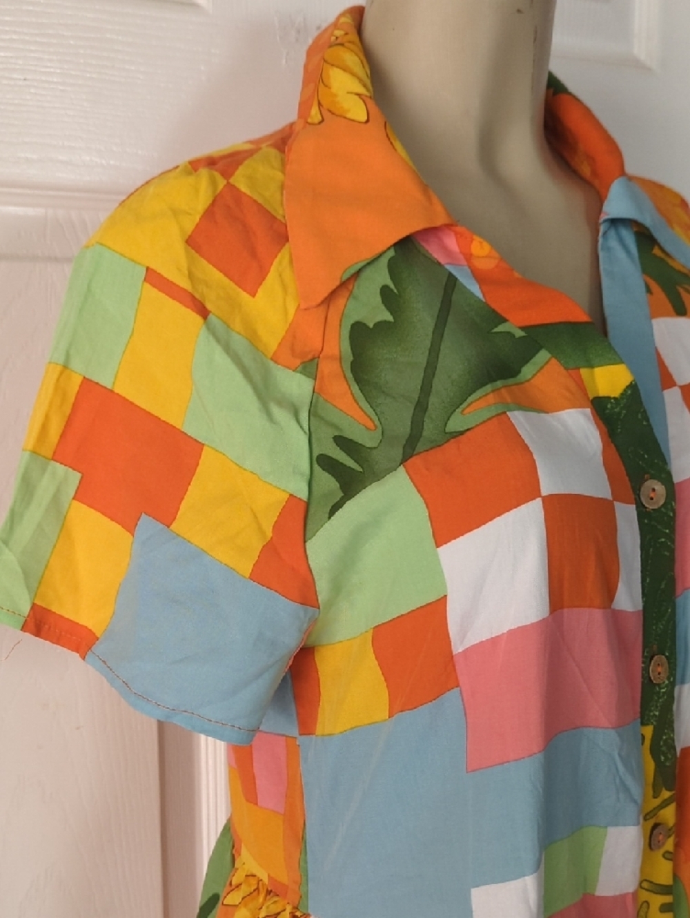 Colorblock Patchwork Maxi Shirt Dresspit to pit 18 inch - Picture 5 of 7